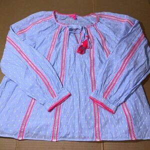 Lilly PULITZER Blue and Pink Women's Blouse XL